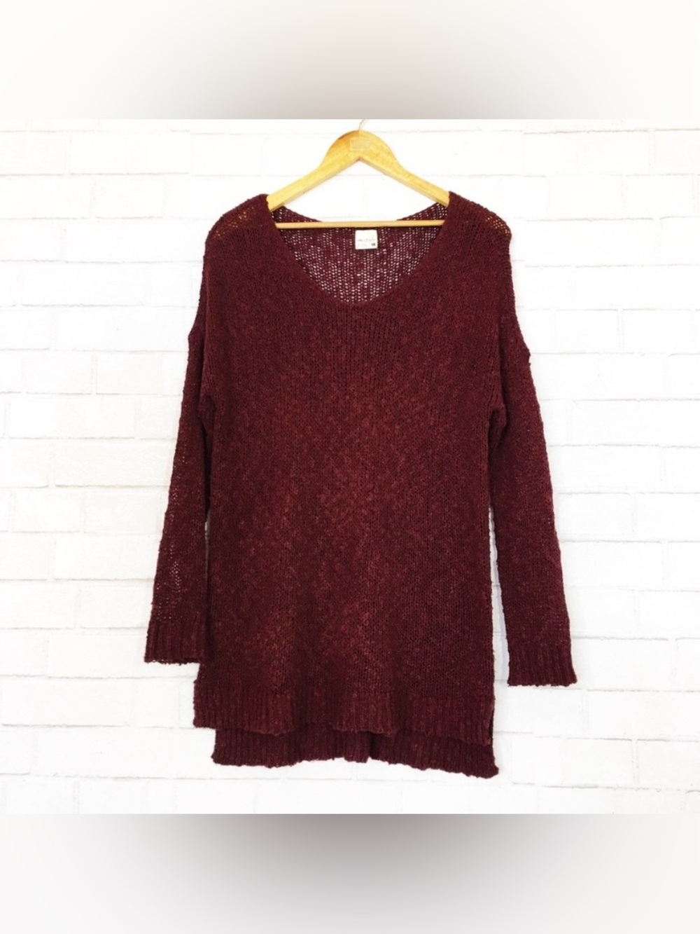 Y2K Tilly’s Full Tilt Maroon Dark Red Light Textured Open Weave Sweater